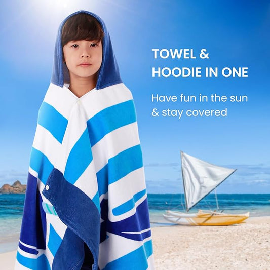 BANGSAUR Kids Hooded Beach Bath Towels, 100% Cotton 50"x30" Wrap Blanket, Toddlers Boys 3-12 Years Coverup Towel Blue Whale