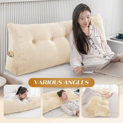 Triangular Wedge Headboard Pillow Large Bolster Bed Rest Reading Pillow Backrest Positioning Support Bolster Cushion with Removable Cover