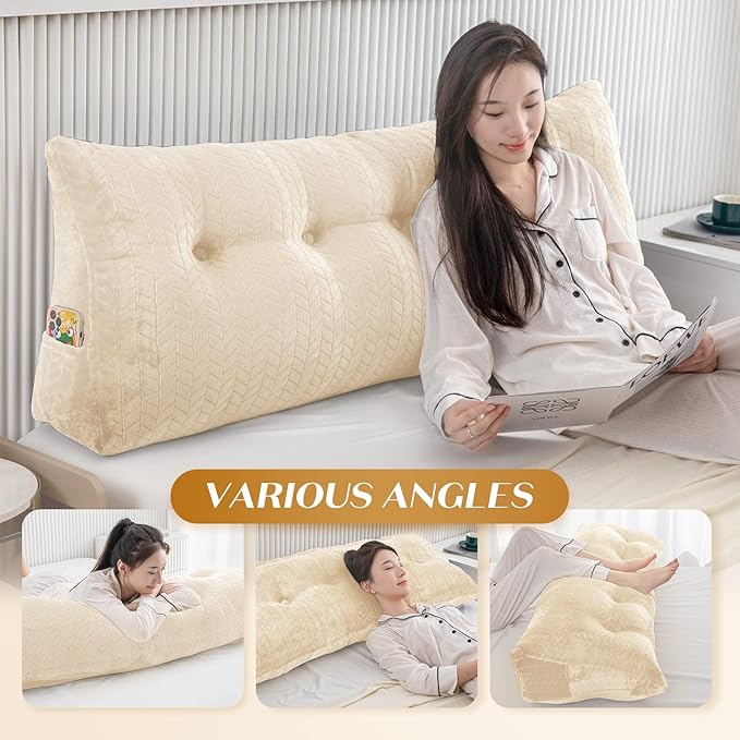 Triangular Wedge Headboard Pillow Large Bolster Bed Rest Reading Pillow Backrest Positioning Support Bolster Cushion with Removable Cover