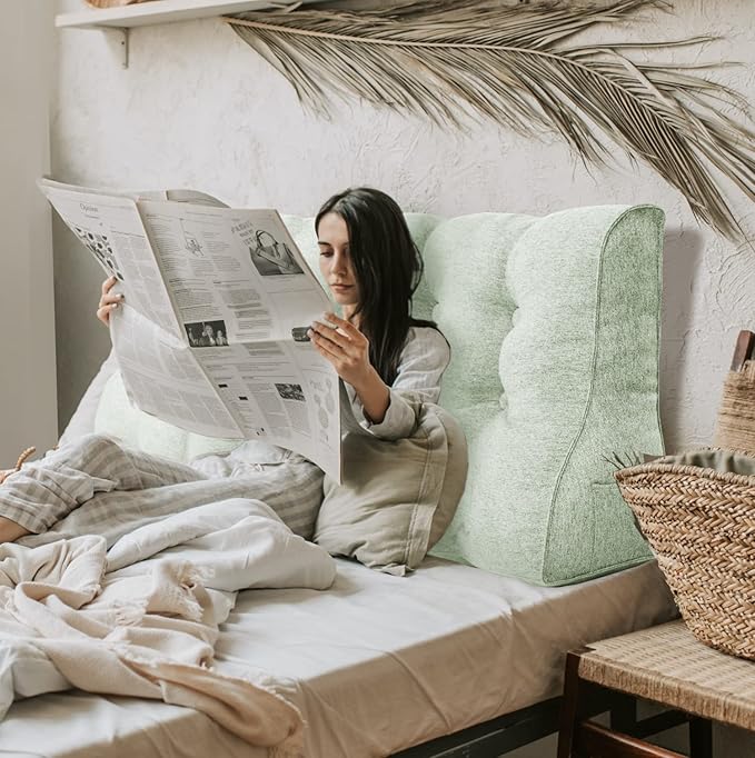 Daneey Multifunctional Headboard Pillow Full Heighten Headboard Wedge Pillow Bolster Pillow for Bed Reading Pillow Adult Back Pillow for Sitting in Bed Wedge Pillow Headboard with Washable Beige Cover