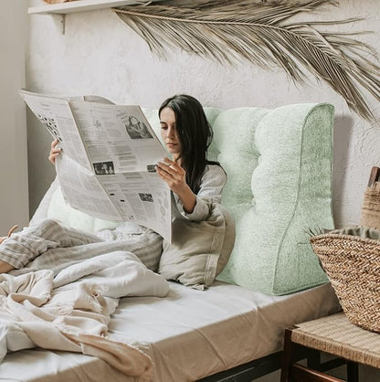 Daneey Multifunctional Headboard Pillow Full Heighten Headboard Wedge Pillow Bolster Pillow for Bed Reading Pillow Adult Back Pillow for Sitting in Bed Wedge Pillow Headboard with Washable Beige Cover