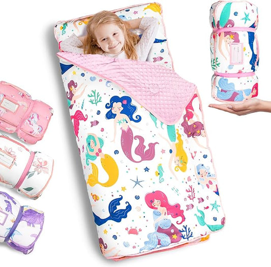 Nap Mat- Toddler Nap Mat with Pillow & Fleece Blanket- 55''*35''*3'' Nap Mat for Toddlers- Nap Mats for Preschool, Daycare