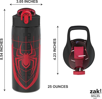 Zak Designs Marvel Spider-Man Water Bottle For School or Travel, 25 oz Durable Plastic Water Bottle With Straw, Handle, and Leak-Proof, Pop-Up Spout Cover (Spider-Man)