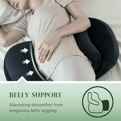 DOWNCOOL Pregnancy Pillow, Black Maternity Pillow for Pregnant Women, Pregnancy Pillows for Sleeping with Removable Cover,Support for Back, Belly, Legs