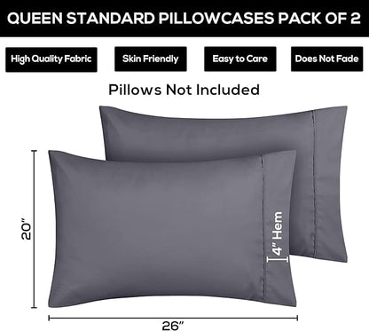 Utopia Bedding Standard Pillow Cases - 2 Pack - Envelope Closure - Soft Brushed Microfiber Fabric - Shrinkage and Fade Resistant Pillow Covers 20 X 26 Inches (Standard, Grey)