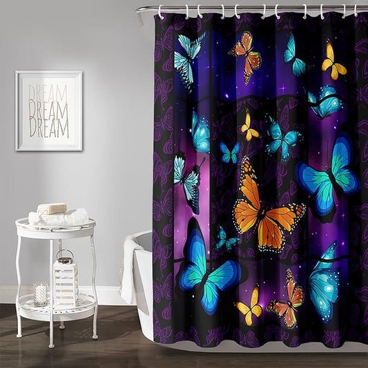 AILONEN Colorful Butterfly Shower Curtain,Animal Shower Curtain 36" W*72" H for Bathroom Decor,Mystic Purple Galaxy Butterfly Modern Shower Curtain Waterproof Bath Curtain with Grommets and 12 Hooks