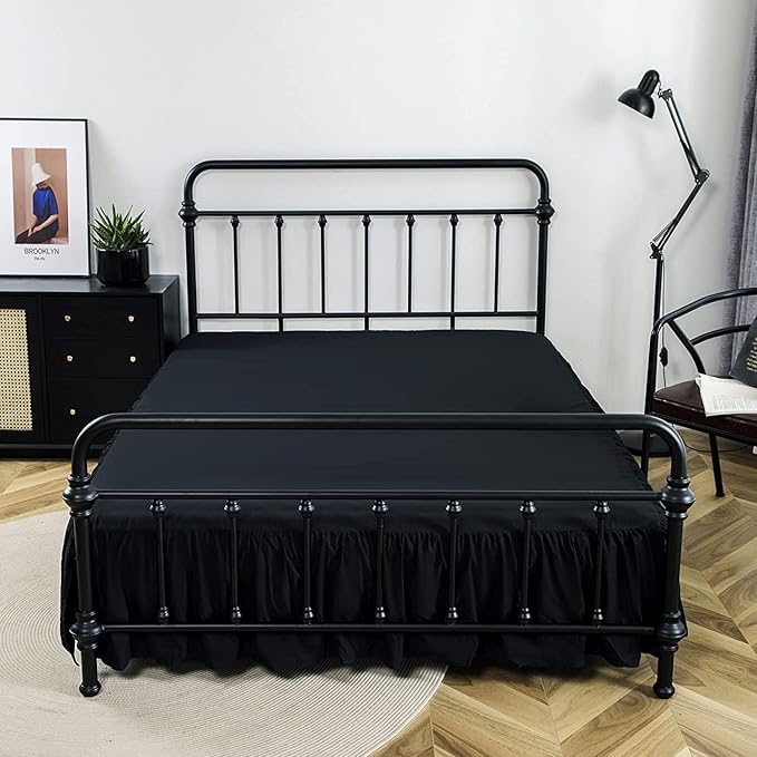 Bed Skirt Full Size Ruffled Bed Skirt with Split Corners, 16 Inch Drop Dust Ruffle Bed Skirt with Platform, Black, Full - 16" Drop