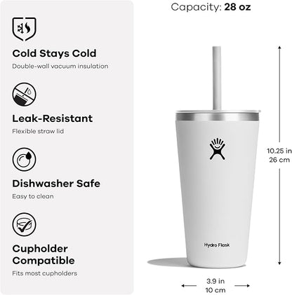 Hydro Flask Travel Tumbler Stainless Steel Vacuum Insulated Tumbler with Lid and Straw for Cold Water and Drinks for Sports, School, Work, Car, Travel, Weekends