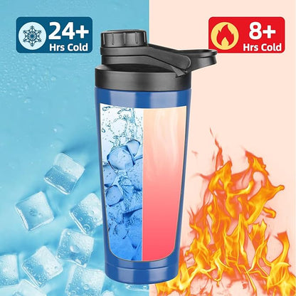 24 oz Shaker Bottle,Stainless Steel Shaker Bottle with Noise-Free Design,Insulated Metal Shakers Bottles Cup for Protein Mixes and Pre Workout,Gym Shaker Bottle(Navy blue)