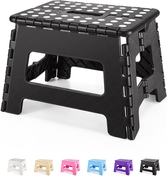 Folding Step Stool 9", Kids Step Stool, Heavy Duty Step Stools for Adults, Compact Foot Stools, Light-Weight Toddler Step Stool for Kitchen, Bathroom, Holds Up to 300 lbs (Black)