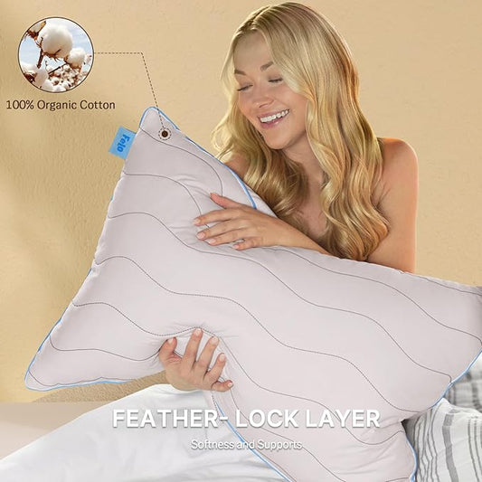 felo Feather Down Pillows King Size Set of 4, Goose Pillow for Sleeping, Luxury Hotel Collection Bed Pillow, Support Pillow for Side Back Pain Sleepers, 100% Organic Cotton (20" x 36")