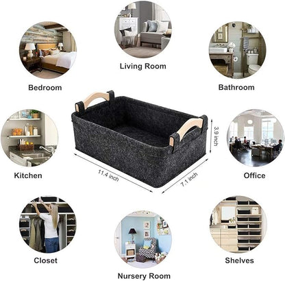 Small Storage Baskets Felt Rectangle Basket Storage Bins for DVD CD Record Cord Books Video Electronics Items Remote TV Cabinet Organizer with Handles