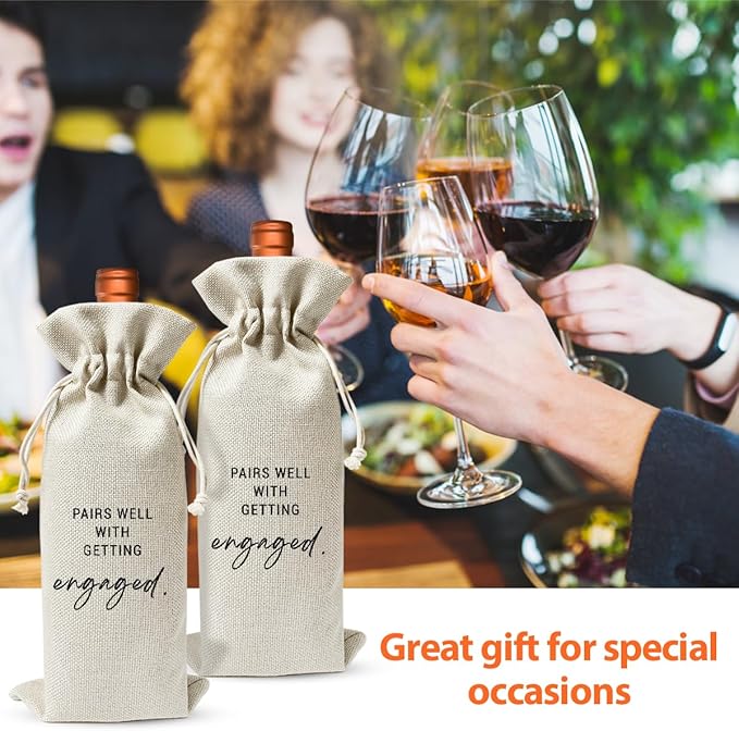 Wedding Or Engagement Gift Wine Bag For Couple Bride Groom Her Women Man, Wedding Or Engagement Party Decorations Favors, Paris Well With Getting Engaged, Cotton Linen Wine Bag, New Bride Gift Idea