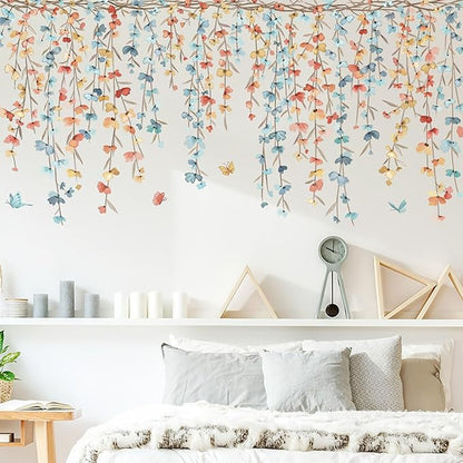 Multicolor Plants Flower Butterfly Wall Decals Garden Flower Vine Wall Corner Stickers Window Clings Bedroom Living Room Kitchen Decor