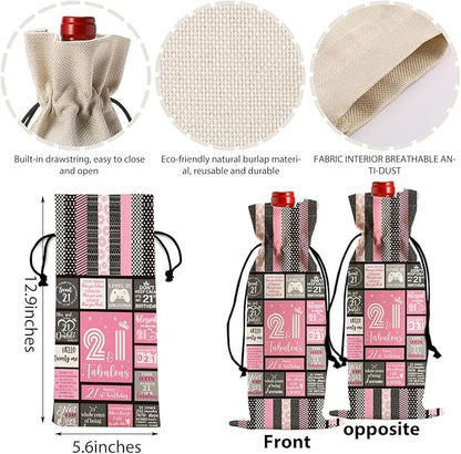 Cool 21st Birthday Gifts for Her Him Wine Bag, 21 Year Old Birthday Gifts for Her Women Men, Happy Anniversary 21st Birthday Party Decorations for Her Him Wine Bags