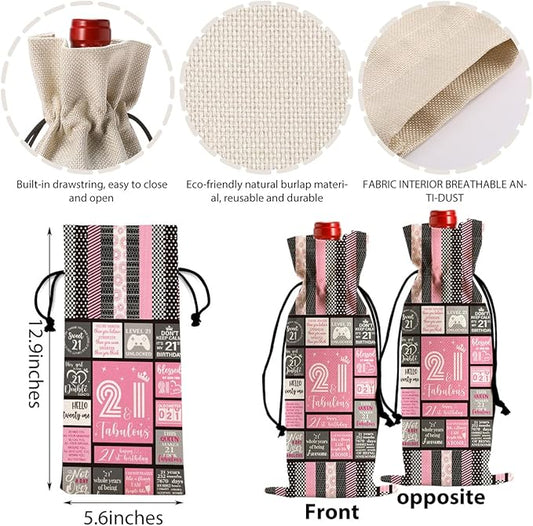 Cool 21st Birthday Gifts for Her Him Wine Bag, 21 Year Old Birthday Gifts for Her Women Men, Happy Anniversary 21st Birthday Party Decorations for Her Him Wine Bags