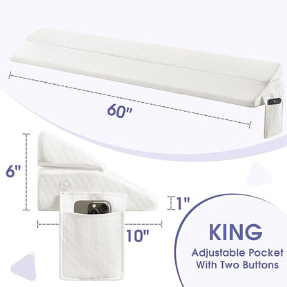 Bed Wedge Pillow for Headboard - Wedge Pillow Headboard King(76"x10"x6") - Foldable Bed Gap Filler/Headboard Pillow/Mattress Wedge - Fill Gap (0-8") Between Headboard and Mattress - Cream