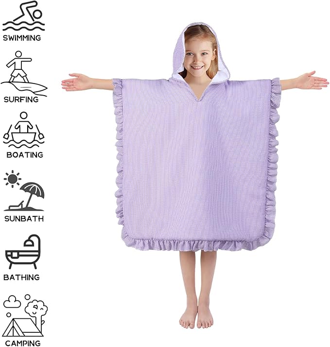 Hooded Towels for Kids,Toddler Bath Towel Swim Cover Up for Ages 3-10 Girls Boys Pool Towels Soft Thick 30"x30" Microfiber Poncho Towel（Purple）