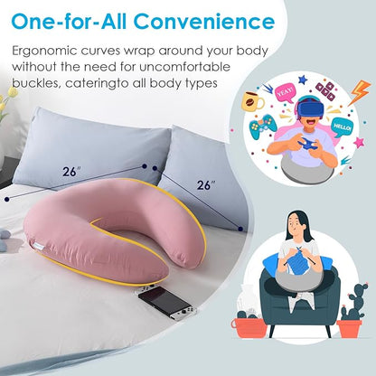 QUEEN ROSE Reading Pillow for Gaming, Lap Desk Pillow for Sitting in Bed or Sofa, Compact Arm Support Pillow for Reading, Playing or Crocheting, Cooling Pink