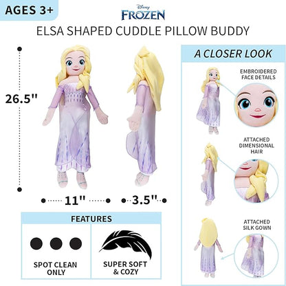 Disney Frozen Elsa Kids Bedding Super Soft Plush Cuddle Pillow Buddy, "Official" Disney Product By Franco