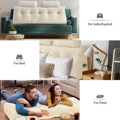Wedge Headboard Pillow - Bed Wedge Pillow for Headboard Triangular Headboard Pillow with Neck Roll Pillow-Large Bolster Pillow for Sitting in Bed Backrest Positioning Support (Beige,76x8x20 Inches)