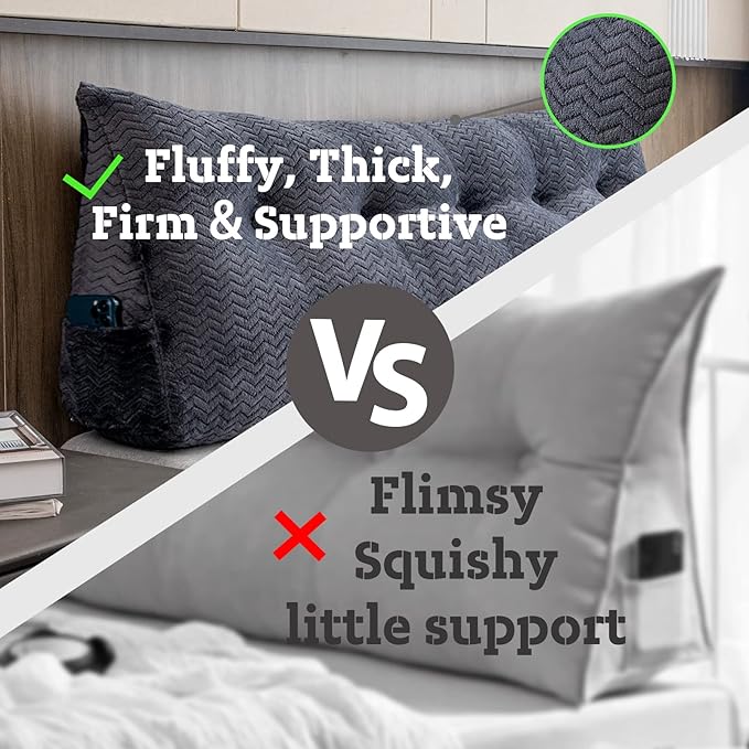 Large Bolster Triangular Headboard Wedge Backrest Positioning Support Bed Rest Reading Pillows Headboard Wedge Pillows for Day Bed Bunk Bed with Removable Cover, Twin (39x8x20 Inches)