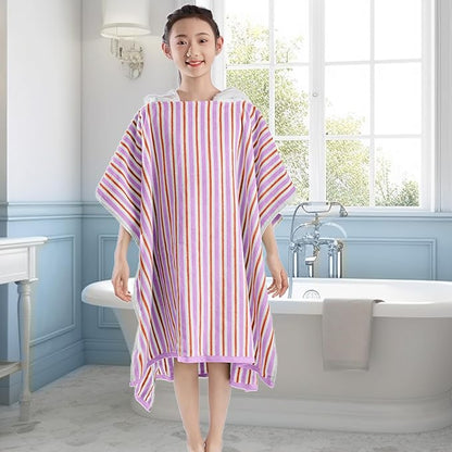VOOVA & MOVAS Big Kids Poncho Towels with Hood - Girl | Teens (8-16Years) Hooded Pool Towel, Large and Absorbent Cotton Towel Robe - Versatile for Pool, Beach,Swim, and Bath, Orange&Purple