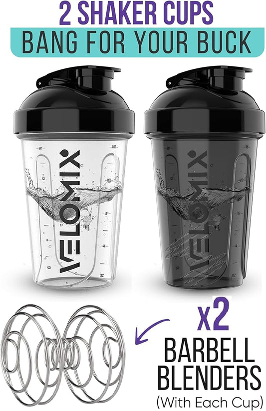 '-2 Pack- 20 oz Protein Shaker Bottles for Protein Mixes - 2x Wire Whisk | Leak Proof Shaker Cups for Protein Shakes and Pre Workout | Protein Shaker Bottle Pack | Protein Mixer Cup