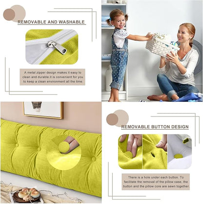 Large Triangular Headboard Pillows Long Backrest Positioning Support Bolster Cushion for Daybed Fluffy Quality Plush Body Wedge Pillow with Removable Cover(Yellow Green-King-76x8x20in)