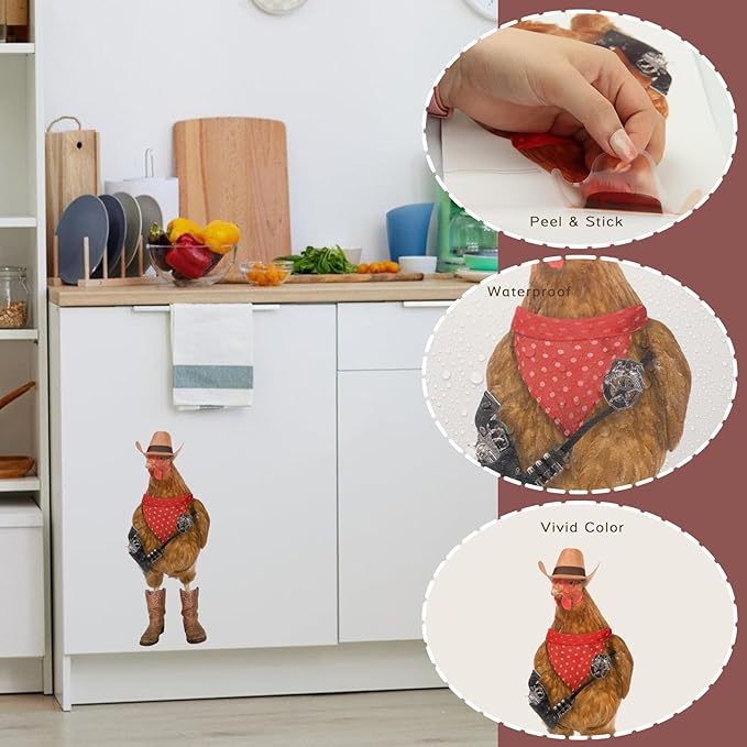 Funny Chicken Wall Art Sticker Chicken Man Wall Decal Peel and Stick Removable Vinyl Rooster Cock Sticker Funny Gift for Friends Kitchen Bathroom Bedroom Shop Car Window Wall Art Decor