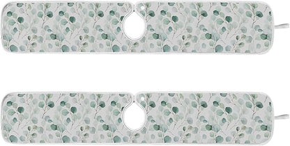 Kitchen Faucet Absorbent Mat,Flower Green Leaves Water Splash Guard for Sink, Faucet Drip Catcher Thicken Sponge Microfiber Faucet Water Catcher Mat Sink Absorbent Mat for Kitchen 14x5in 2 Pack