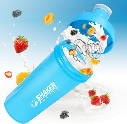 Shaker Bottle,600ml Classical Protein Shaker Cup with Mixing Ball for Smooth blending, Leak-Proof GYM Workout Water Bottles for protein& Smoothie Shake，Bpa Free (20oz / Blue)