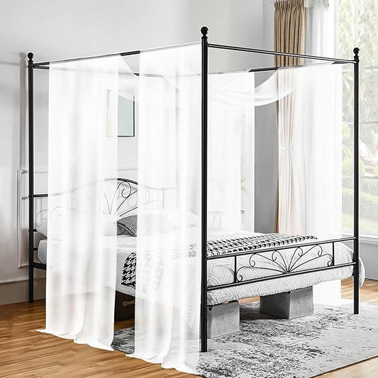 Showgeous 2 Panels Canopy Curtains White Canopy Bed Curtains 55" x 216" Bed Canopy Scarf for Full/Queen Bed Frame,Queen Canopy Bed Curtains,Sheer Bed Canopy Curtains Drapes Bed Tulle Canopy