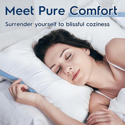 viewstar Pillows Queen Size Set of 2, Bed Pillows for Sleeping, Queen Pillows 2 Pack for Back and Side Sleepers, Fluffy Pillows for Bed with Down Alternative, Machine Washable, Light Blue, 20" x 30"