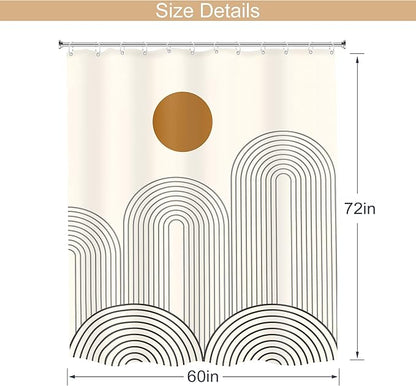 MESHELLY Boho Mid Century Shower Curtain 60Wx72H Abstract Modern Sun Minimalist Arch Simple Geometric Bathroom Curtain Beige Brown Bath Curtain Cloth Fabric Bathroom Accessories Decor with 12 Hooks