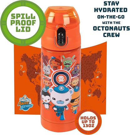 Octonauts Above & Beyond Orange Stainless Steel 13 oz Insulated Water Bottle for Kids - Spill Proof Lid, Easy to Use, Reusable - Keep Liquids Hot/Cold For Hours -Perfect for Travel, School, On-The-Go