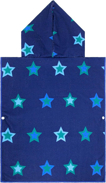 MissShorthair Kids Toddler Poncho Towels, Hooded Beach Towel for Girl&Boy, Surf Poncho Swim Changing Robe Microfiber Bath Towel for 1-3 Years Navy Star