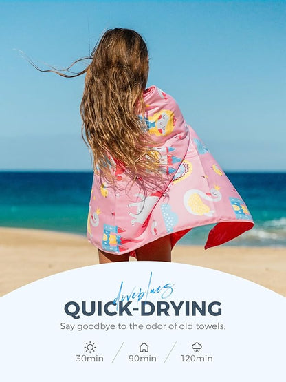 Kids Beach Towel 60''x30'', Quick Dry, Sand Free, Compact, Lightweight, Absorbent, Girls & Boys Large Microfiber Towels for Pool, Swim, Cruise Essentials, Princess