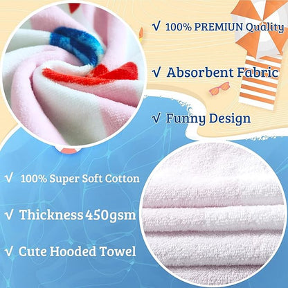 VOOVA & MOVAS Kids Beach Towels with Hood (4-8Years), Super Absorbent Soft Cotton Bath | Pool Towel for Boys and Girls, Perfect for Swim | Gifts, Pink Ice Lolly