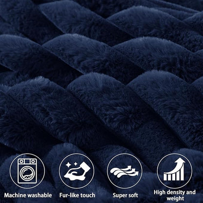 Faux Fur Headboard Pillow with 2 Pack Neck Roll Pillow Large Headboard Pillow Soft and Supportive with Removable Cover (Blue, Queen)