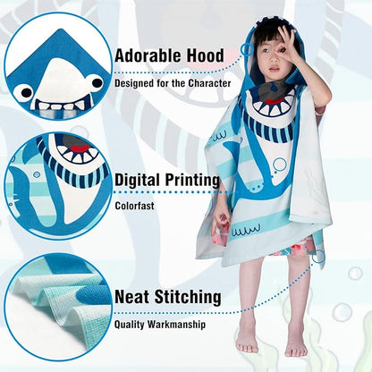 Hooded Kids Beach Towels - Toddler Bath Towel Girls Boys Swim Cover-ups for Ages 1 to 6 Kids Pool Towels Quick Dry Lightweight Soft Microfiber Poncho Towel 24x23(Shark SkyBlue)