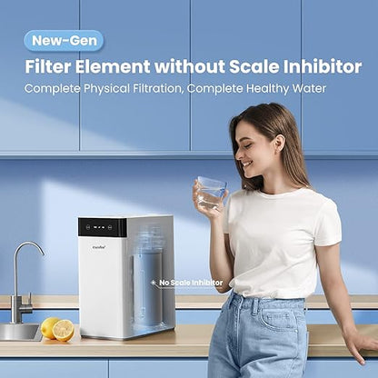 COMFEE' Reverse Osmosis System, 400 GPD, 1.5:1 Pure to Drain, Tankless RO System, NSF Standards, TDS Reduction, USA Tech Support, Under Sink Water Filter System with Brushed Nickel Faucet