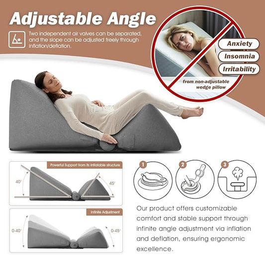 Inflatable Wedge Pillow Set for Indoor&Outdoor Lounge Chair 0-90° Infinite-Angle Adjustable Lying Game Pillow, Wedge Pillow for Back Pain Relief Portable Lawn Chair Outdoor Chair