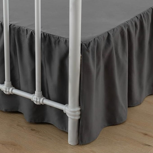 Bed Skirt Queen Size Ruffled Bed Skirt with Split Corners, 16 Inch Drop Dust Ruffle Bed Skirt with Platform, Dark Grey, Queen - 16" Drop