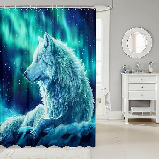 Feelyou Kids Wolves Shower Curtain Wolves Howling Bath Curtain for Kids Wolf Bathroom Shower Curtain Set Blue Wolf Kids Bathroom Accessories Wolf Life 72"x84"