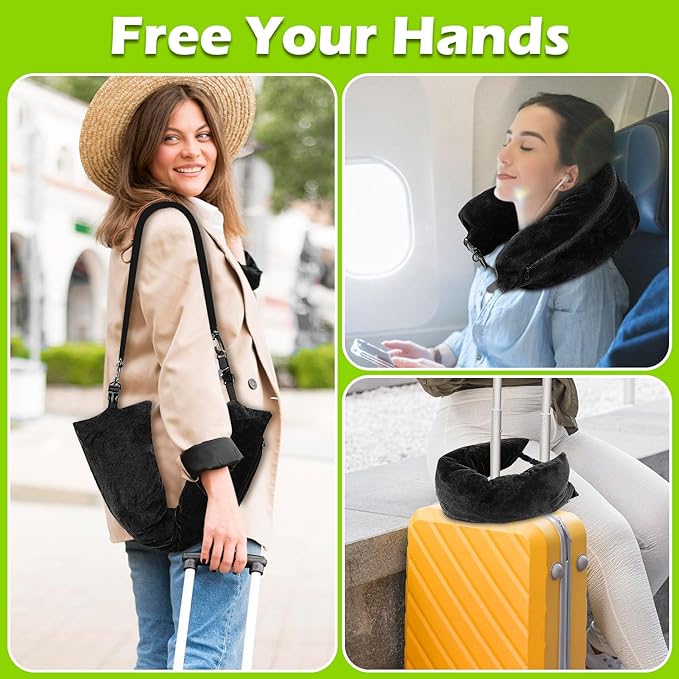 2Pcs Stuffable Travel Pillow-Stuffable Neck Pillow for Travel-Soft Velvet Stuffable Travel Neck Pillow Portable Plane Neck Pillow Case Cover Stuffable with Clothes for Airplane Essentials Accessories