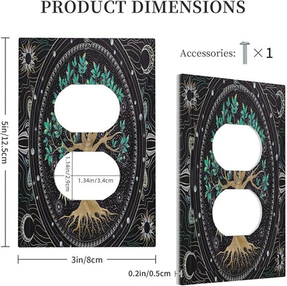 Tree of Life 1 Gang Outlet Plate Covers Decorative Single Duplex Wall Plate Hippie Sun Moon Star Electrical Receptacle Light Switch Cover Art Faceplate Switchplate for Bathroom Living Room Decor