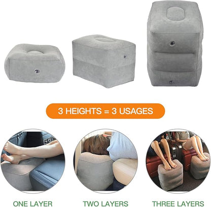 Inflatable Foot Rest Airplane - Adjustable Air Travel Bed for Kids with Pump - Plane Leg Rest Pillow for Adults - Perfect for Long Flights, Cars, Trains, and Home - Light Gray, 1 Pack