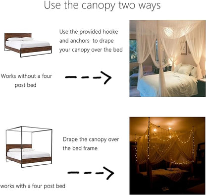 Comtelek Mosquito NET for Bed Canopy, Four Corner Post Curtains Bed Canopy Elegant Mosquito Net Set, Stick Hook &Profession Rope for net, Screen Netting Canopy Curtains, Full/Queen/King/Black