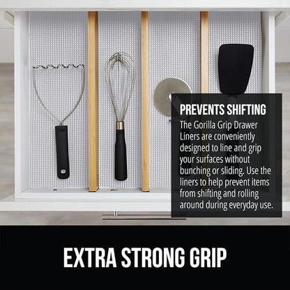 Gorilla Grip powerGRIP Drawer Shelf and Cabinet Liner, Thick Strong Hold, Non-Adhesive Liners Protect Kitchen Cabinets and Cupboard, Bathroom Drawers, Easy Install, Breathable Mat, 12" x30' Light Gray
